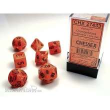 Chessex Würfel CHX27433 - Vortex Orange w/black Signature™ Polyhedral 7-Die Sets