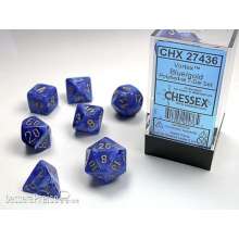 Chessex Würfel CHX27436 - Vortex Blue w/gold Signature™ Polyhedral 7-Die Sets