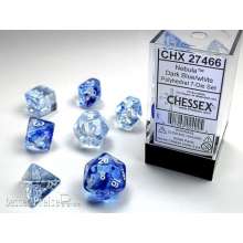 Chessex Würfel CHX27466 - Nebula™ Dark Blue w/white Signature™ Polyhedral 7-Die Sets