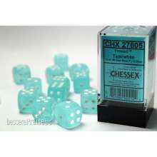 Chessex Würfel CHX27605 - Frosted™ Teal w/white Signature™ 16mm d6 with pips Dice Blocks™ (12 Dice)