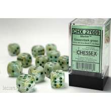 Chessex Würfel CHX27609 - Marble™ Green w/dark green Signature™ 16mm d6 with pips Dice Blocks™ (12 Dice)