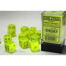 Chessex Würfel CHX27622 - Vortex Electric Yellow w/green Signature™ 16mm d6 with pips Dice Blocks™ (12 Dice)