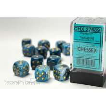 Chessex Würfel CHX27689 - Phantom™ Teal w/gold Signature™ 16mm d6 with pips Dice Blocks™ (12 Dice)