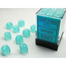 Chessex Würfel CHX27805 - Frosted™ Teal w/white Signature™ 12mm d6 with pips Dice Blocks™ (36 Dice)