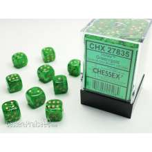 Chessex Würfel CHX27835 - Vortex Green w/gold Signature™ 12mm d6 with pips Dice Blocks™ (36 Dice)