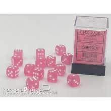 Chessex Würfel CHX27864 - Frosted™ Polyhedral Pink w/white Signature™ 12mm d6 with pips Dice Blocks™ (36 Dice)