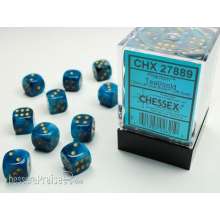 Chessex Würfel CHX27889 - Phantom™ Teal w/gold Signature™ 12mm d6 with pips Dice Blocks™ (36 Dice)