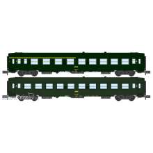 REE Modeles NW-258 - Set of 2 UIC Y coaches set, A4B5 and B10, green livery ,boxed SNCF Logo, Period IV