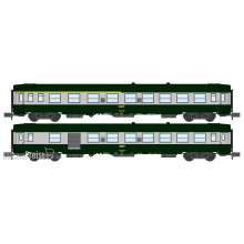 REE Modeles NW-261 - Set of 2 UIC Y coaches set, A4B5 and B5D, green/metal livery ,boxed SNCF Logo, Period IV