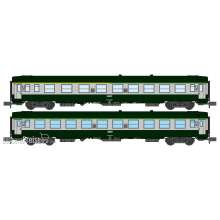 REE Modeles NW-263 - Set of 2 UIC Y coaches set, A4B5 and B10, green/concrete grey livery ,boxed SNCF Logo, Period V