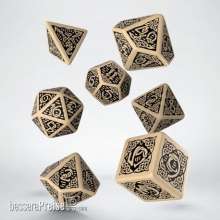 Q-Workshop QWSSCER03 - Celtic 3D Revised Beige & black Dice Set (7)