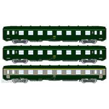 REE Modeles VB-396 - SET of 3 DEV AO short cars, A7x ex-B8 U53 green 302/grey 804, and 2 x B8 ex-A8 green 302 SNCF Era IV-V