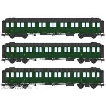 REE Modeles VB-424 - Set of 3 Metallic Cars Ex-PLM A7 N°603, C8 N°11813 et 11802, green 306, SNCF Era III A