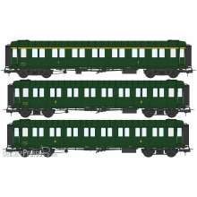 REE Modeles VB-456 - Set of 3 Metallic Cars Ex-PLM, A7 N°5439, B8 N°54515 & 54512, Green 306, SNCF Era III B