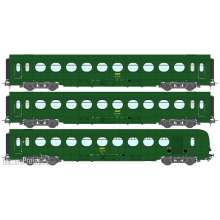 REE Modeles VB-475 - Set of 3 ETAT Cars B10, B10 and B5d, green 301, SNCF Period IV