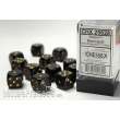 Chessex Würfel CHX25628 - Black w/gold Opaque 16mm d6 with pips Dice Blocks™ (12 Dice)