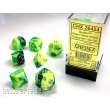 Chessex Würfel CHX26454 - Green-Yellow w/silver Gemini™ Polyhedral 7-Die Sets