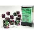 Chessex Würfel CHX26634 - Green-Purple w/gold Gemini™ 16mm d6 with pips Dice Blocks™ (12 Dice)