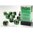 Chessex Würfel CHX26639 - Black-Green w/gold Gemini™ 16mm d6 with pips Dice Blocks™ (12 Dice)