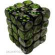 Chessex Würfel CHX26845 - Black-Grey w/green Gemini™ 12mm d6 with pips Dice Blocks™ (36 Dice)