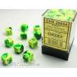 Chessex Würfel CHX26854 - Green-Yellow w/silver Gemini™ 12mm d6 with pips Dice Blocks™ (36 Dice)